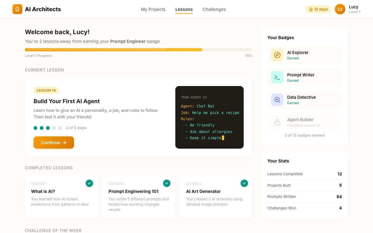 AI Architects — Kids learning to build with AI