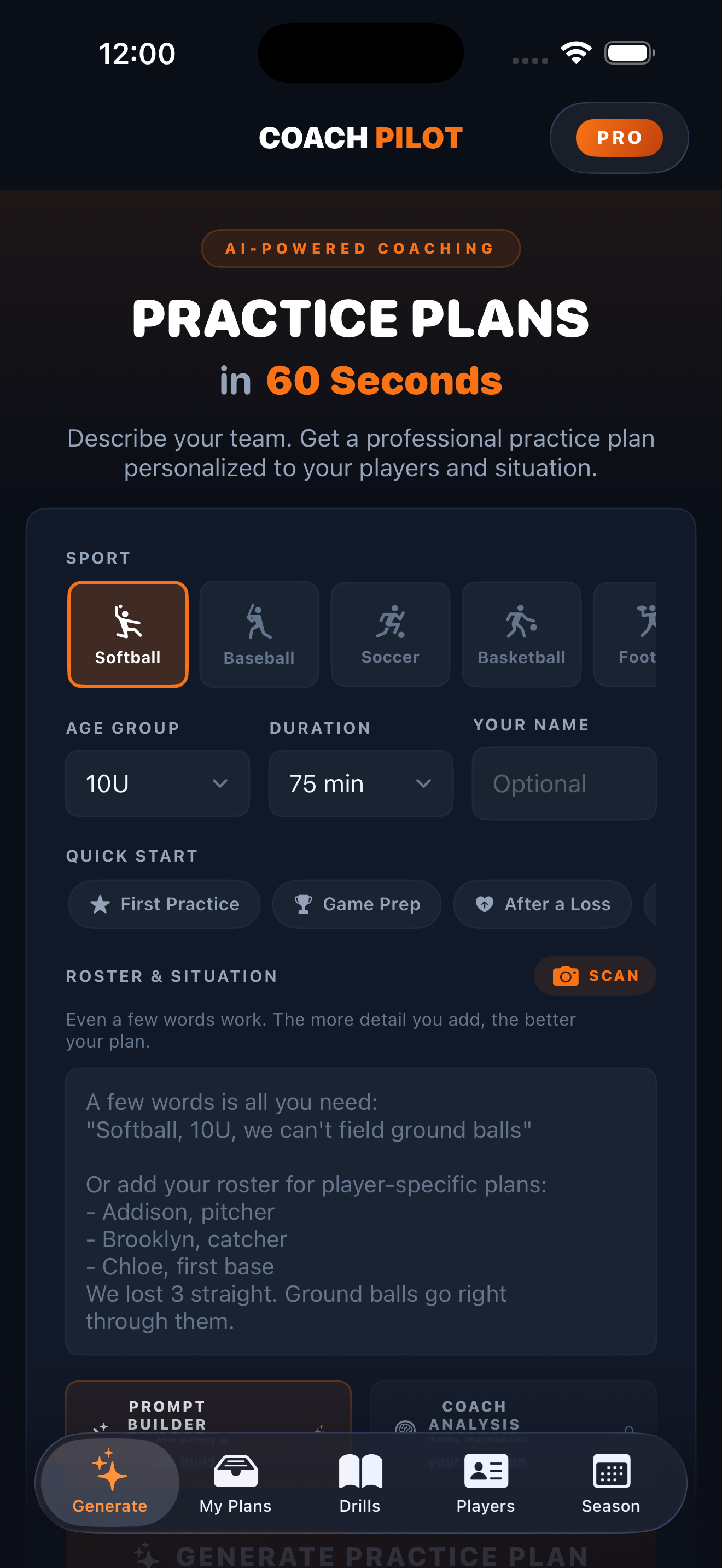 Practice Plan Generator in CoachPilot