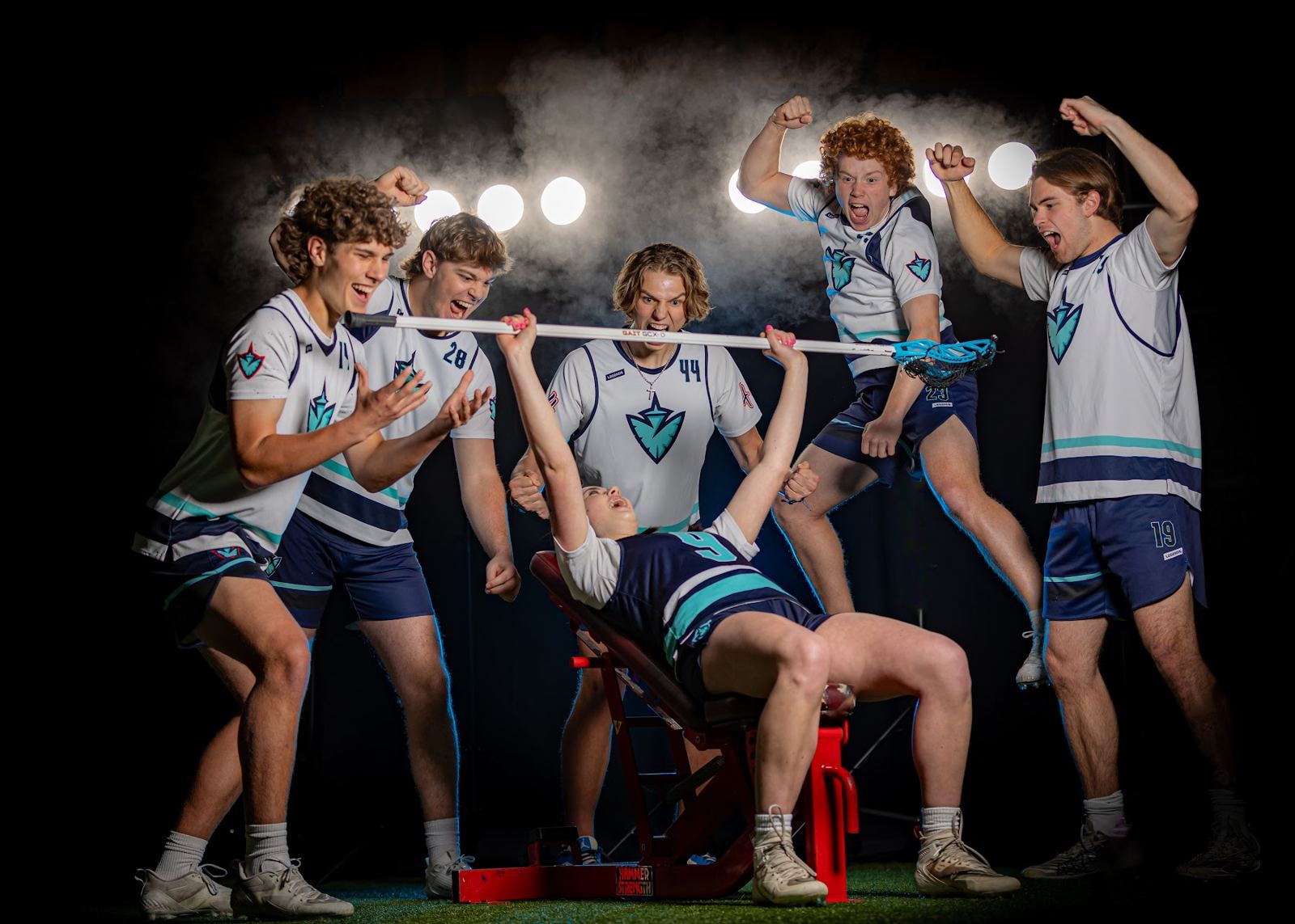 Lacrosse team having fun on media day