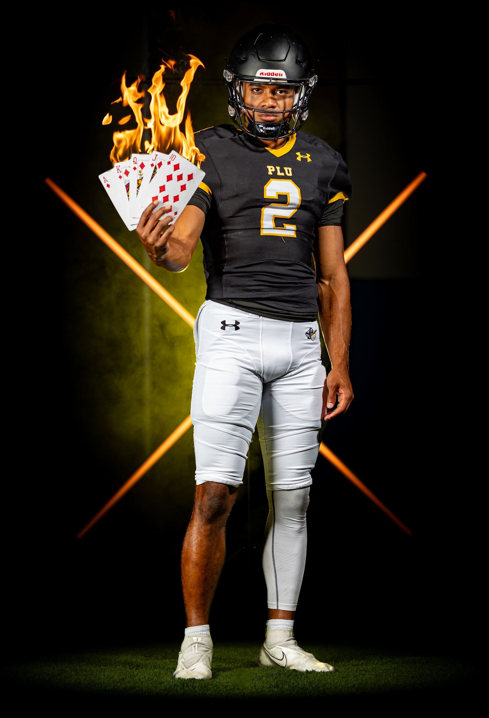 PLU media day flaming cards portrait